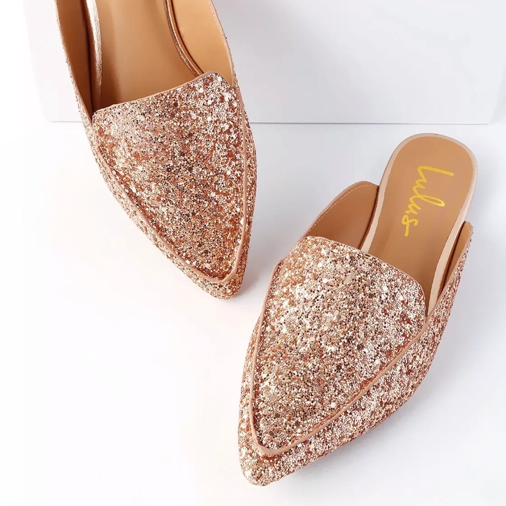 Joelle Rose Gold Sparkle Glitter Loafer Slides Mules 8.5 Lulu’s